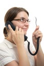 Businesswoman with Phone Receiver and Cord