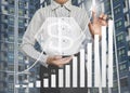 Businesswoman pointing at growing graph concept for business success, investment, financial, future technology, profits and Royalty Free Stock Photo
