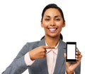 Businesswoman Pointing At Smart Phone Royalty Free Stock Photo