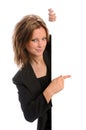 Businesswoman Pointing to Blank Sign Royalty Free Stock Photo