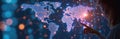 Businesswoman points finger world map digital screen. Online cloud storage data base system technology. Global network, digital Royalty Free Stock Photo