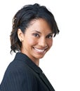Businesswoman, portrait or smile in studio as professional manager, closeup or formal fashion. African person, face or