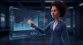 Businesswoman Presenting Data on Futuristic Interface Royalty Free Stock Photo