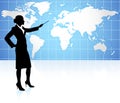 Businesswoman presenting World Map Background Royalty Free Stock Photo