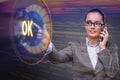 The businesswoman pressing virtual button ok Royalty Free Stock Photo