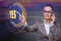 The businesswoman pressing virtual button yes Royalty Free Stock Photo