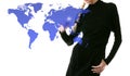 Businesswoman pressing world map touchscreen Royalty Free Stock Photo