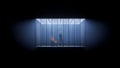 Businesswoman in prison office cage with chair concept. 3d rendering