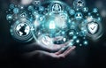 Businesswoman protecting his data personal information 3D render Royalty Free Stock Photo