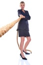 Businesswoman pulling on a rope