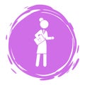 Businesswoman purple cirlce portrait, stamp style, businessperson with documents, woman with report