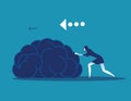 Businesswoman push brain. Concept business vector illustration. Flat design style