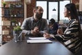 Businesswoman recruiting employer asking cv questions during interview meeting Royalty Free Stock Photo