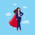 Businesswoman in red superhero cape and business suit