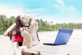 Businesswoman relaxing at beach Royalty Free Stock Photo