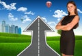 Businesswoman with road climbs up Royalty Free Stock Photo