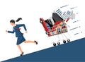 Businesswoman Running Away from Shopping Cart Royalty Free Stock Photo