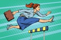 Businesswoman running hurdles