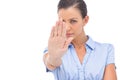 Businesswoman saying stop with hand