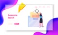 Businesswoman Search Documents in Archive Storage Landing Page Template. Office Employee Character Searching File Royalty Free Stock Photo