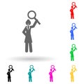 businesswoman, searching multi color style icon. Simple glyph, flat vector of business woman icons for ui and ux, website or Royalty Free Stock Photo