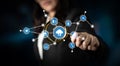 Businesswoman Selecting Cloud Technology Icons in a Digital Interface Representing Data Management and Connectivity for Royalty Free Stock Photo