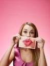 Businesswoman sending big kiss Royalty Free Stock Photo