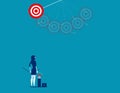 Businesswoman shooting arrows missing target. Concept business v