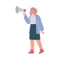 Businesswoman Shouting Through Loudspeaker, Social Media Marketing Concept, Business Promotion, Advertising Cartoon