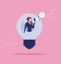 Businesswoman shouting in megaphone. Concept business vector illustration