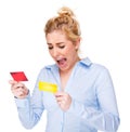 Businesswoman Shouting & Stressed at Credit Card