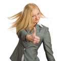 Businesswoman show thumb up sign