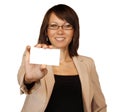 Businesswoman showing businesscard