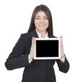 Businesswoman showing tablet