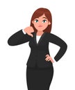 Businesswoman showing thumbs down gesture/sign. Dislike, disapprove, rejection, disagree concept.