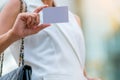 Businesswoman showing white empty card Royalty Free Stock Photo