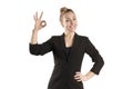 Businesswoman shows sign ok