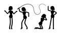 Businesswoman silhouette, office worker with whip, knelt, pointing