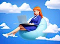 businesswoman sit on armchair ower clouds, generative Ai Royalty Free Stock Photo