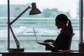 The businesswoman sitting at her desk in business concept Royalty Free Stock Photo