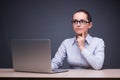 The businesswoman sitting at her desk in business concept Royalty Free Stock Photo