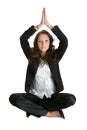 Businesswoman sitting in lotus flower position Royalty Free Stock Photo