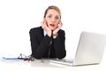 Businesswoman sitting at office desk working with laptop in stress looking upset Royalty Free Stock Photo