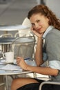 Businesswoman Sitting At Outdoor Cafe Royalty Free Stock Photo