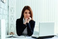 Businesswoman sitting at the table on her workplace Royalty Free Stock Photo