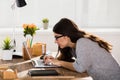 Businesswoman Sitting In Wrong Posture Royalty Free Stock Photo