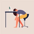 Businesswoman sleeping on laptop and tired working from home cartoon hand drawn style flat vector design human character