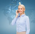 Businesswoman with smartphone over blue background Royalty Free Stock Photo