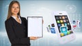 Businesswoman with smartphones and colorful apps