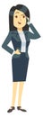 Businesswoman speaking on phone. Work call. Cartoon female character Royalty Free Stock Photo